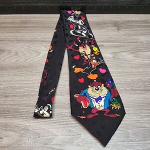 Vintage 1994 Looney Tunes Mania Characters 100% Silk Tie Love Theme ❤